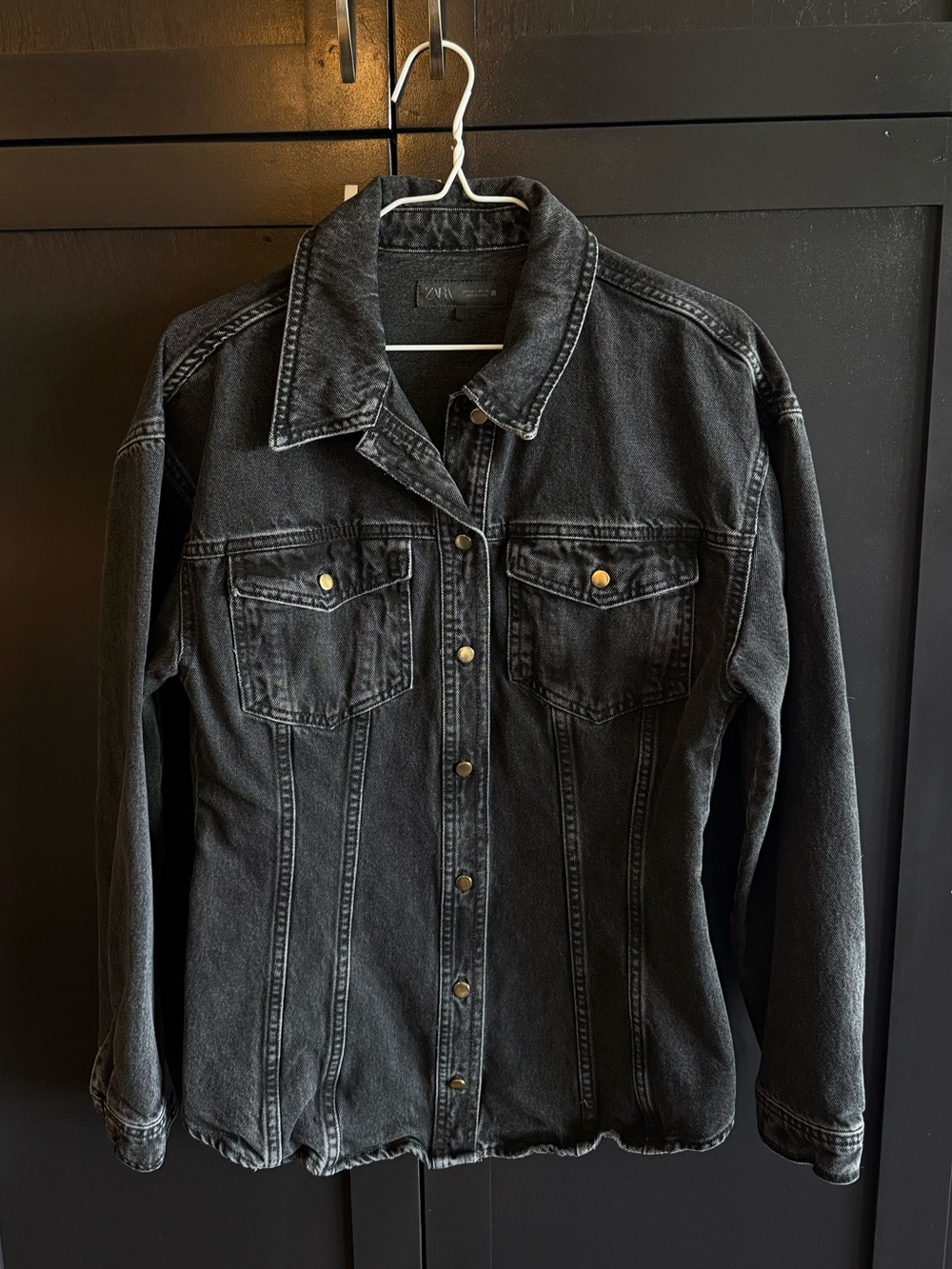Zara Black Denim Button Up Top